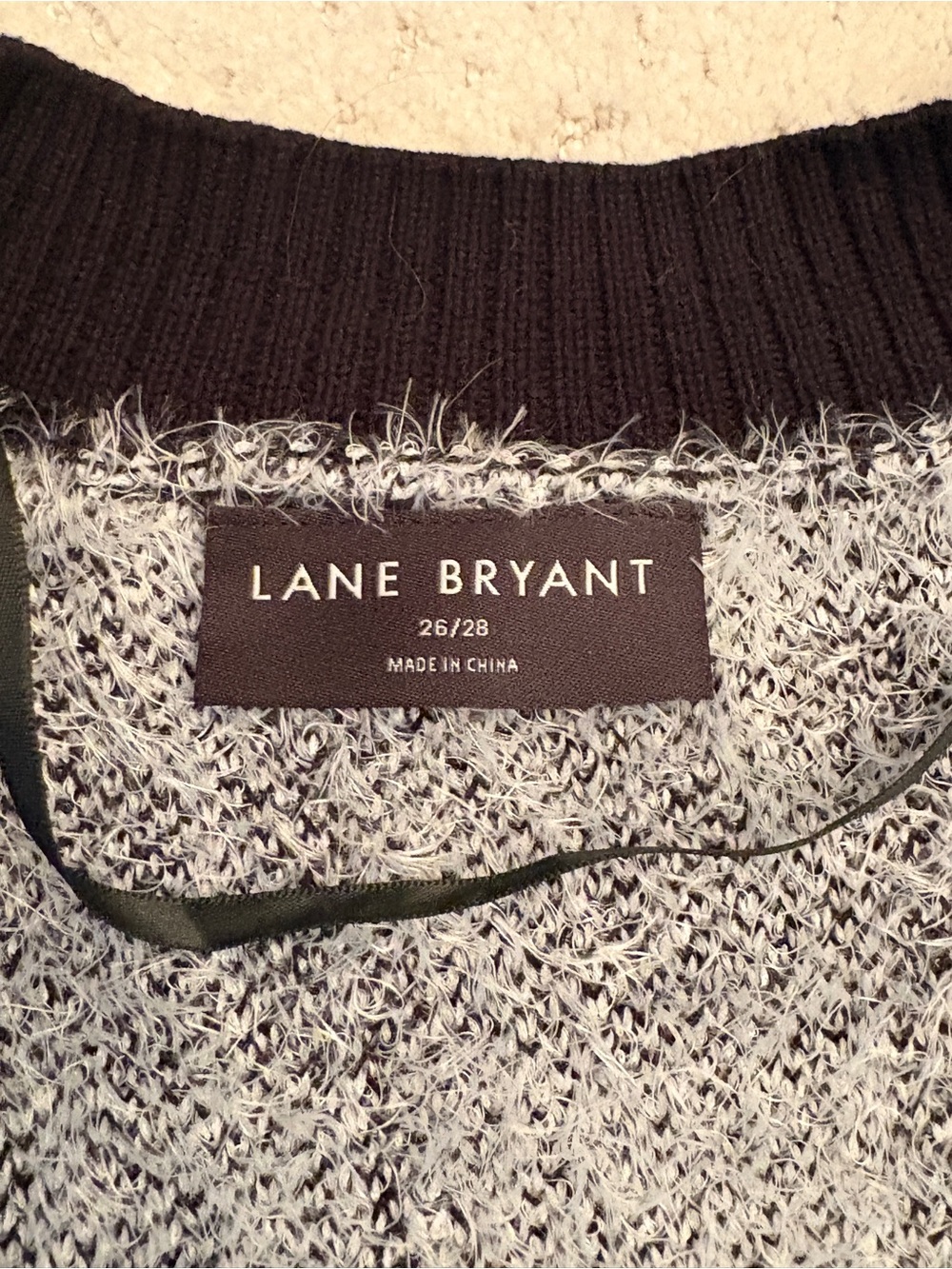 Lane Bryant Open Front Black White Plaid Cardigan Sweater Fuzzy Eyelash Size 4X - Picture 5 of 13